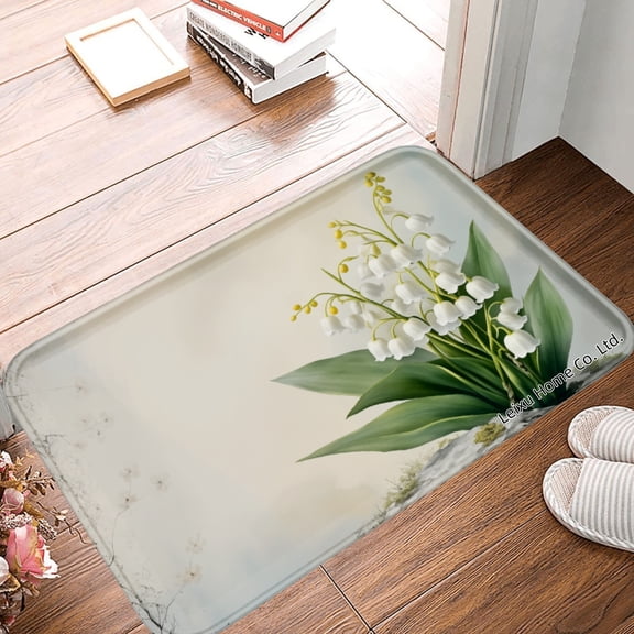 FJPT Non Slip Flannel Polyester Floor Mat With Lily Of The Valley Design For Bathroom Kitchen Bedroom Decor 31.5x19.7 inch