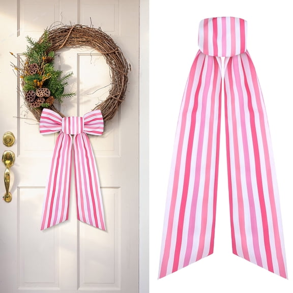 Valentines Day Wreath Sash - Pink Striped Sashes for Wreaths for Front Door Home Decor, 60”Cute Long Striped Decorative Garland for Wedding Bridal Shower,Valentine's Day Decor