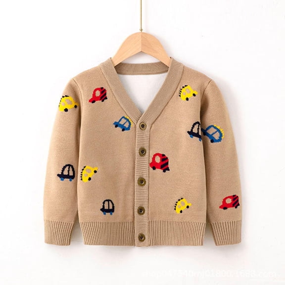 Boys Kids' Car Print Sweater Cardigan Casual Button Down Open Front Knit Sweater Jacket for Playful Daily & Outdoor Wear 2-7Y