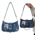 thumbnail image 4 of Bolso Axila Mano Con Bordado Estrellas Hombro Mezclilla Cadena Y2K () Azul, 4 of 9