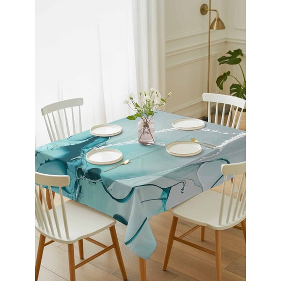 Aqua Marble Tablecloth Rectangle Table Cloth 52x70, Waterproof Tablecloth Outdoor Table Cloth, Modern Abstract Gradient Water Fluid Art Washable Table Cover for Kitchen Dinning Party