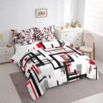 thumbnail image 3 of Homewish Patchwork Geometric Checkered 7-Piece Bedding Comforter Set,Striped Lines Pattern King Bedding Sets,White Red Gray Bed Sheets For Men Women,Super Cozy Room Decor, 3 of 8
