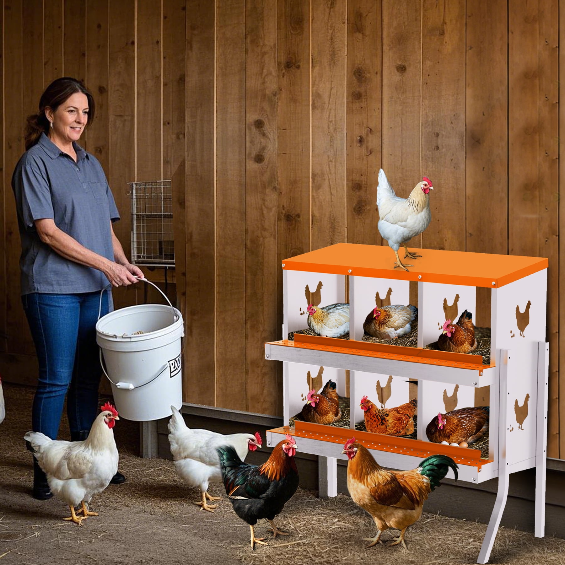 Chicken Nesting Boxes, Galvanized Steel Roll-Away Laying Boxes for Hens