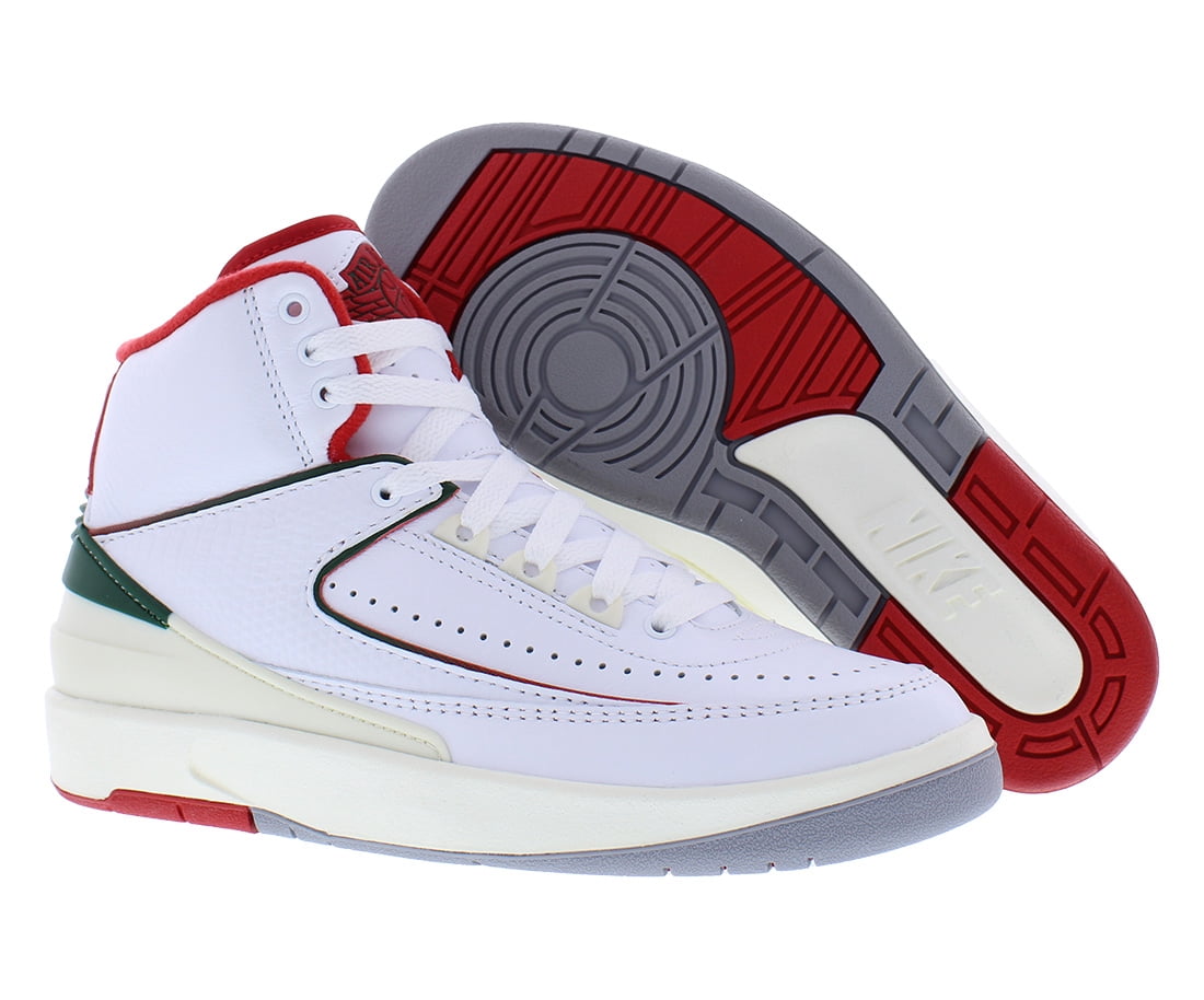 Nike Air Jordan 2 Retro Leather GS Boys Shoes Size 5.5, Color: White/Fire Red/Fir/Sail