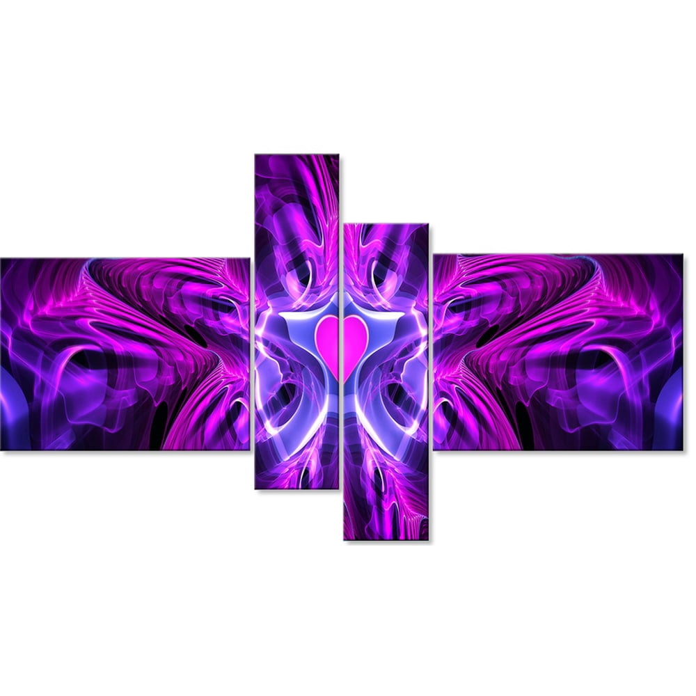 DESIGN ART Abstract "Heart at the Center" 4-piece Purple Canvas Art Set 32 in. wide x 16 in. high - 1 Panel