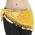 thumbnail image 2 of Pañuelo de cadera para danza del vientre con discos dorados, ropa de baile, cinturón de cadera brillante para disfraz de club Amarillo, 2 of 9