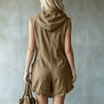 thumbnail image 6 of Ounisa Women's Solid Hooded Zip Sleeveless Short Jumpsuit Romper Soft Breathable Lightweight Casual Summer Cover Up, 6 of 7