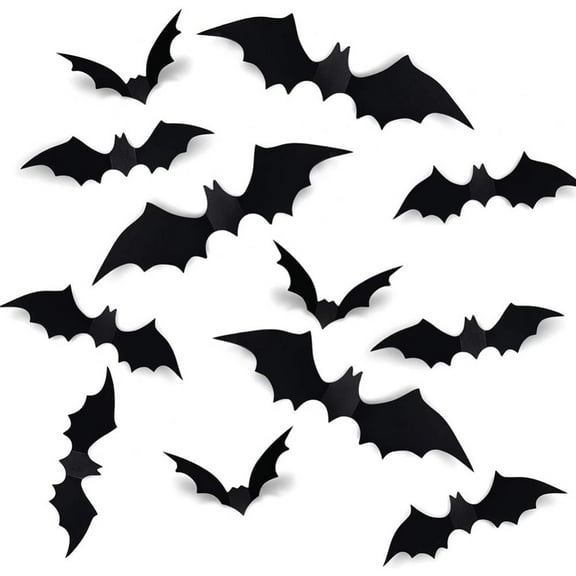 44 Pcs Halloween Bats Decorations, 3D Scary Bats for Wall Decor Multi-Size Bats Halloween Indoor Decor Home Window Decoration Set