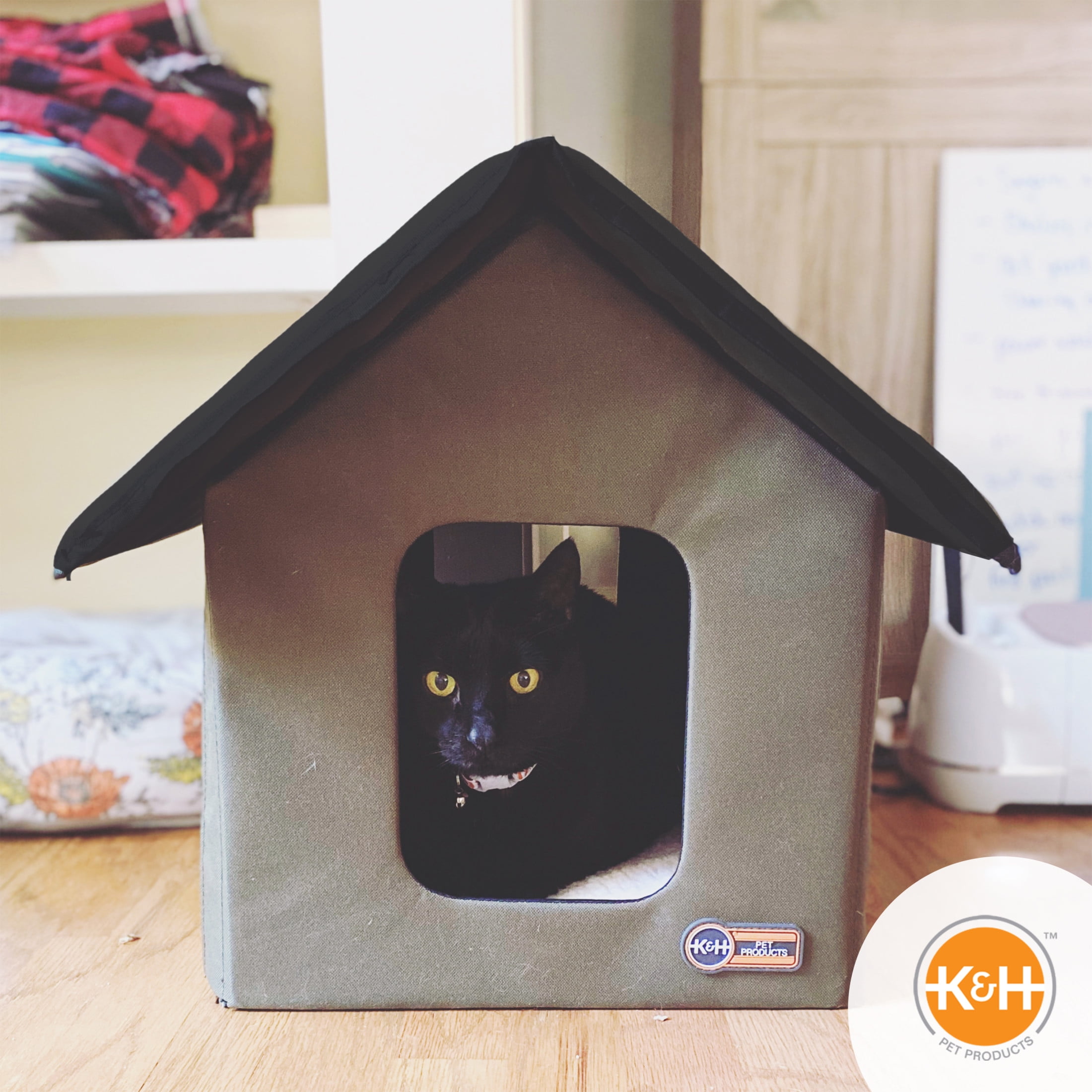 K&H Pet Products Outdoor Kitty House Cat Shelter (Unheated) Olive/Black 19 X 22 X 17 Inches