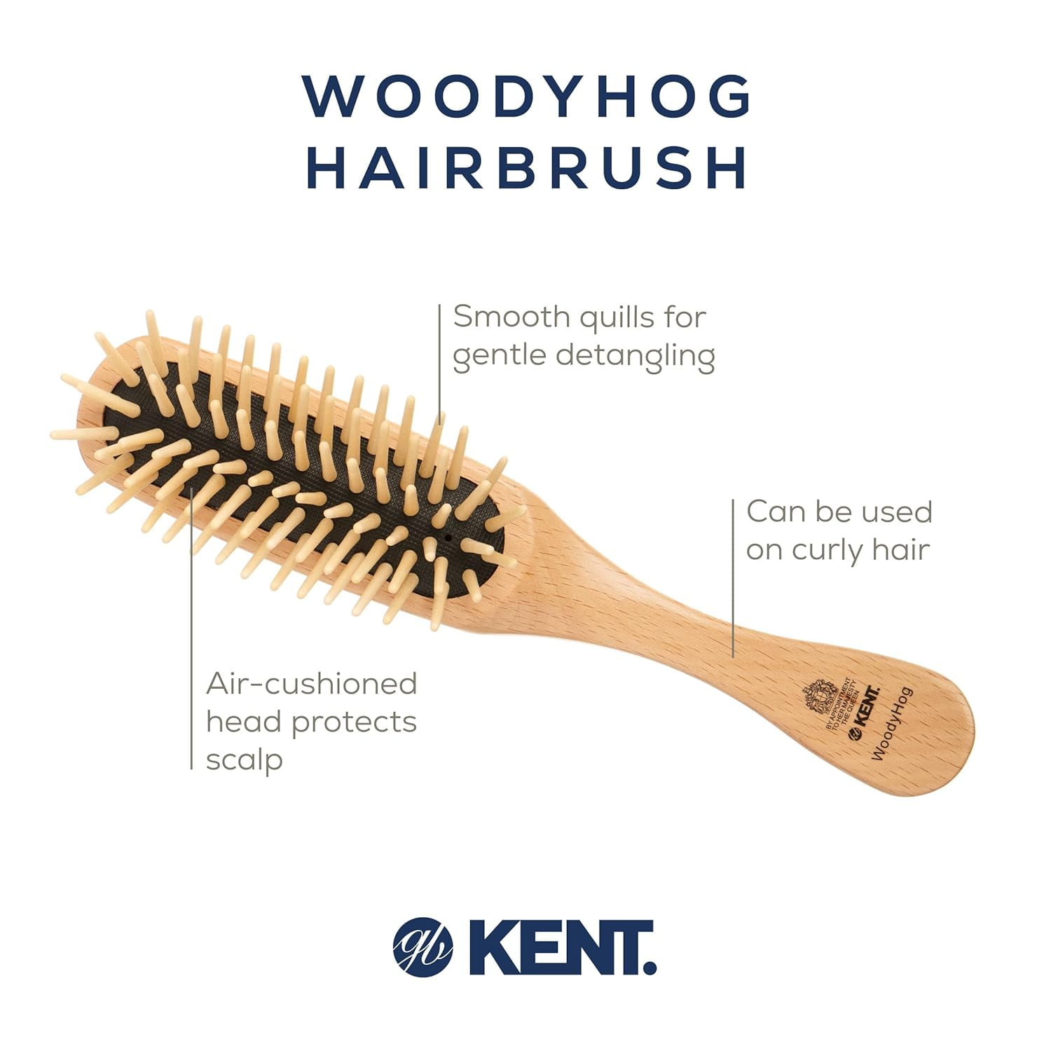 Kent KB Woodyhog Travel Size Detangling Brush Beech-wood Travel Brush, Firm Rounded Wooden Bristles, Natural Cushion Detangler Wooden Hair Brush for Women Men and Kids Everyday Care, Made in England