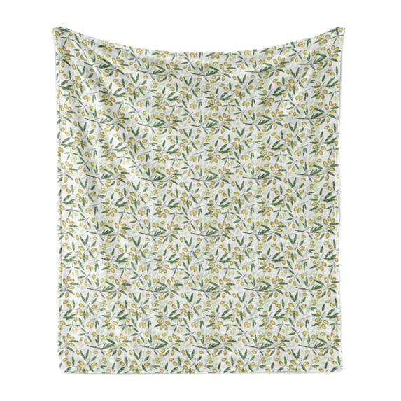 Botany Soft Flannel Fleece Blanket, Abstract Style Composition of Olive Branches with Leaves Garden Elements, Cozy Plush for Indoor and Outdoor Use, 50" x 70", Fern Green Pale Green, by Ambesonne