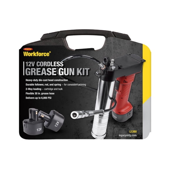 Legacy L1380 Workforce 12V Cordless Grease Gun Kit with Two Ni-Cd Batteries