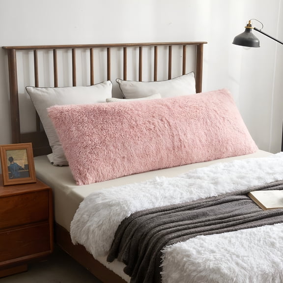 AUQ Shaggy Faux Fur Body Pillow Cover,Fluffy Long 20X54 Bed Pillow Case with Zipper Closure,Soft Decorative Plush Furry Fuzzy Body Pillowcase,20" X 54",Pink Ombre Body Pillow Case Cover