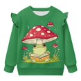 thumbnail image 5 of Yuyamidu Mushroom and Frog Sweatshirt for Girls Size 7-8 Green Crewneck Sweatshirts Y2K Casual Outfits Ruffle Shoulder Long Sleeve Top Soft Lightweight Workout Pullover Outdoor Play Clothes, 5 of 8