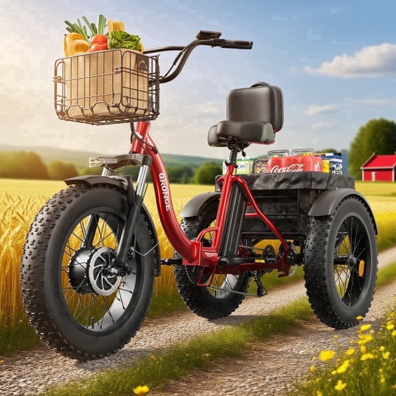 20" Electric Tricycle for Adults 960W Peak 50Miles Range 20mph Electric Trike 3 Wheel Ebikes with Fat Tires, Front & Rear Basket, 36V 15AH Battery Etrike, Step-Thru E-Mountain Bikes, UL2849 by SGS