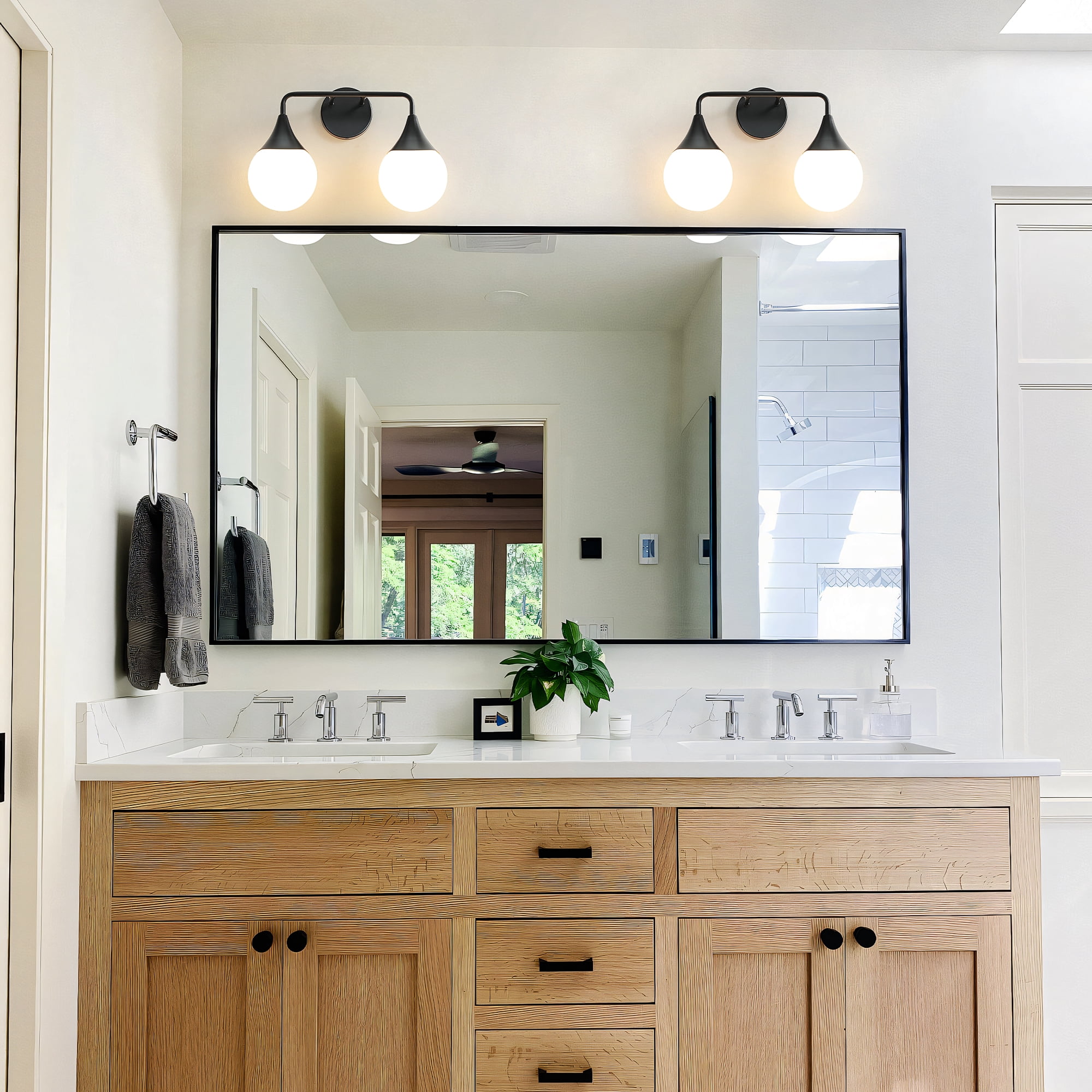 Bathroom Vanity Light 2 Lights Bathroom Lighting Fixtures Over Matte Black Wall Sconces with Frosted Globe Glass for Hallway Restroom