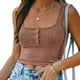 thumbnail image 2 of Blusa de punto sin mangas con cuello cuadrado y botón frontal para mujer, informal, para verano, color marrón XL, 2 of 6