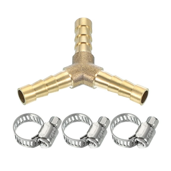 1/4" Brass Hose Barb Fitting, Y Type Barb Union Fittings Splicer with Clamp,Gold