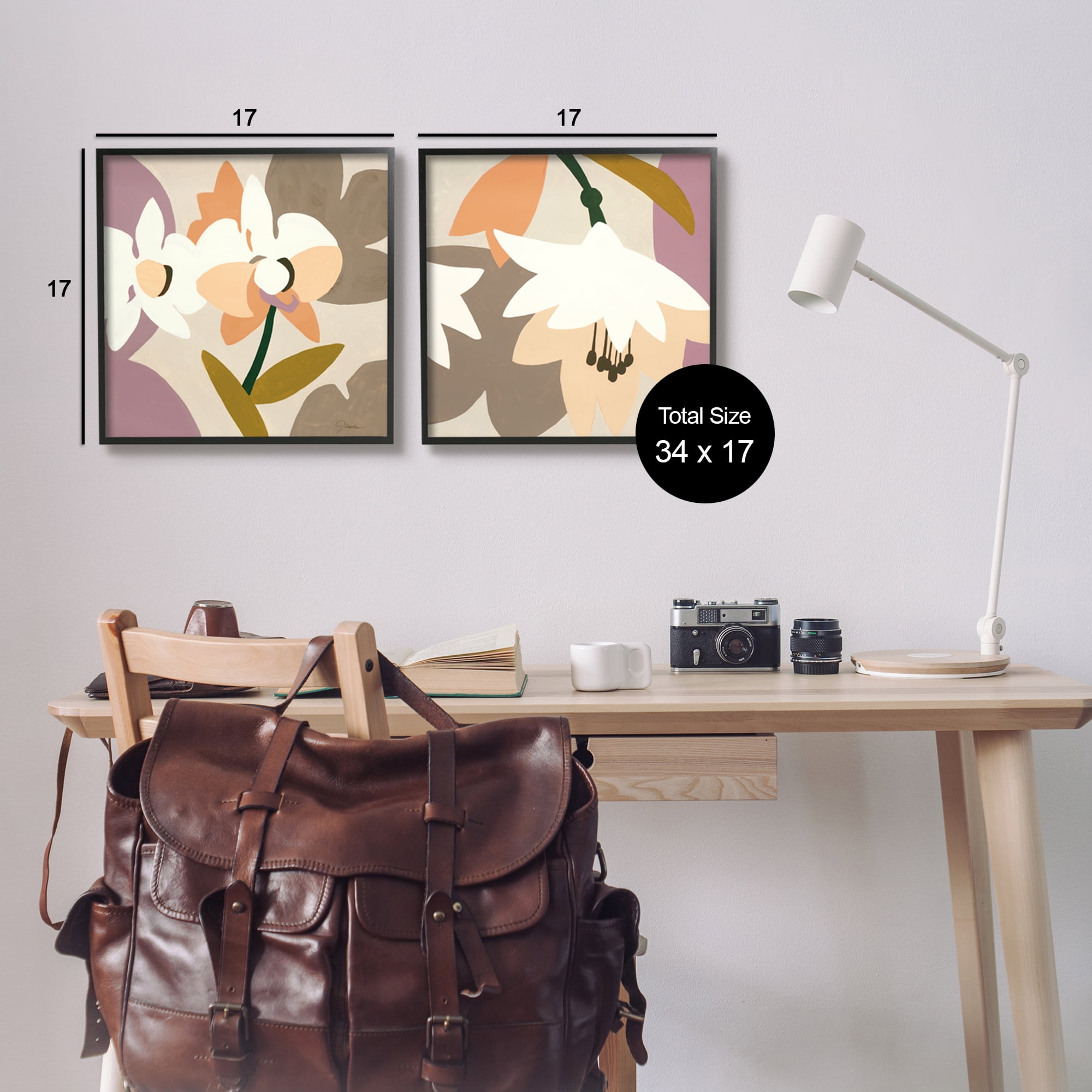 Stupell Industries Modern Geometric Orchids Botanical & Floral Painting Black Framed Art Print Wall Art, 17 x 17, Set of 2