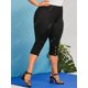 thumbnail image 3 of Botón Mock Botón Mock Capri Leggings Rosegal Leggings de talla grande, 3 of 5