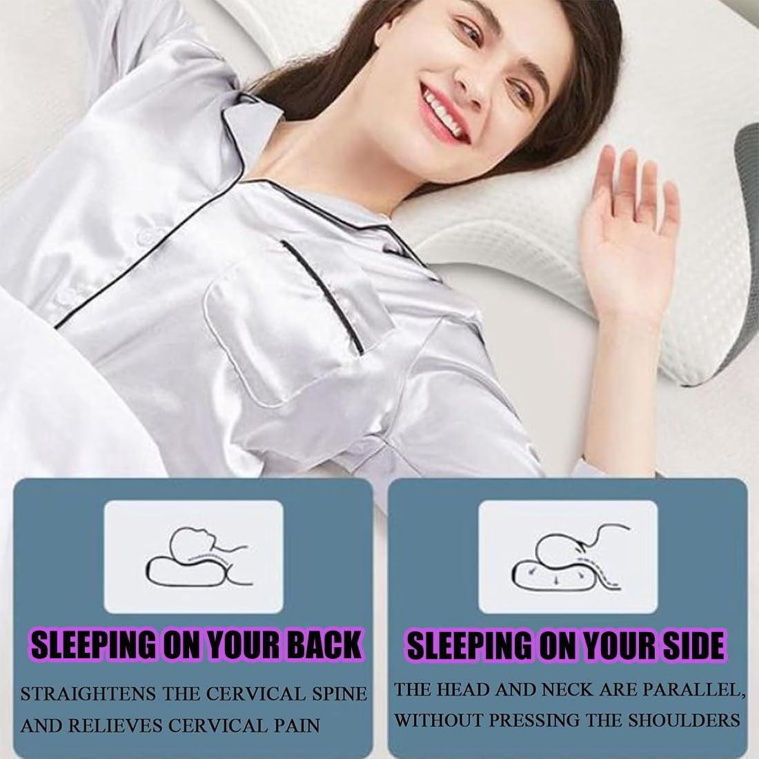 Glovoro Pillow, Pillow for Sleep Apnea, Cervical Neck Traction Pillow, Ergonomic Side Sleeper Pillows for Pain Relief, for Side, Back, Stomach Sleepers(Blue)