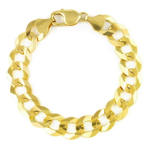 Nuragold 10k Real Yellow Gold Solid Cuban Curb Link 12.5mm Chain Bracelet (7.5"-9") Italian Jewelry for Men