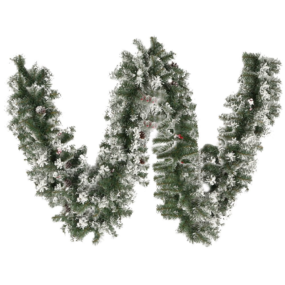 Guirlande De Noël Floquée Neige Artificielle - 1.8 M (5.9 Pieds), Avec Baies Et Pommes De Pin, Déco Intérieur - 12