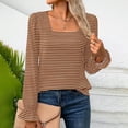 thumbnail image 5 of Kaemgyyd Womens Tops Ruffle Long Sleeve T Shirts Striped Square Neck Tunic Blouses Loose Trendy Casual Tee, 5 of 6