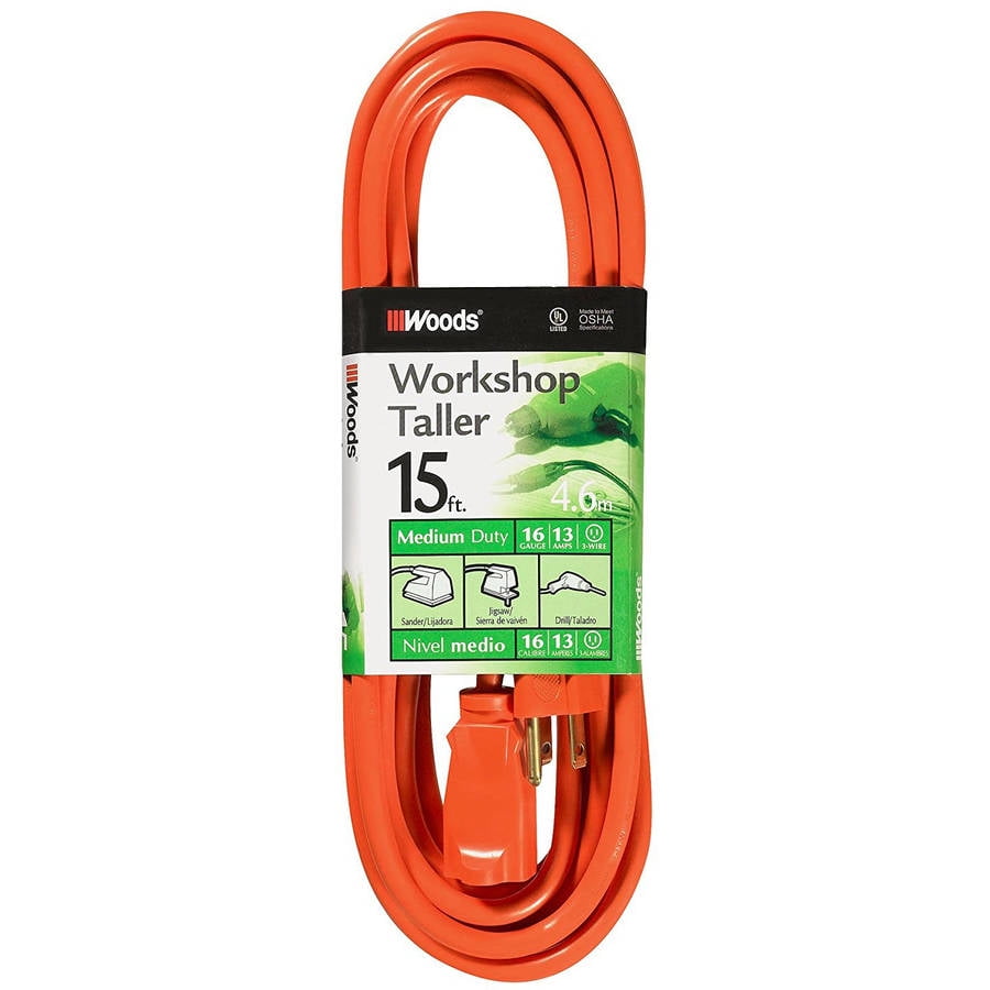 Woods 0266 16/3 SJTW General Purpose Extension Cord, 15Foot, Orange