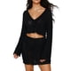 thumbnail image 1 of Sunloudy Conjunto de Falda de Punto para Mujer, Tops de Cordones con Cuello en V de Manga Larga con Falda de Cintura Elástica Traje de Verano y Otoño Sunloudy S M L XL, 1 of 6