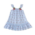 thumbnail image 2 of Girls Cherry Print Ruffle Dress A-Line Sleeveless Summer Dress for Kids Blue 3-9,Size 3 T, 2 of 9