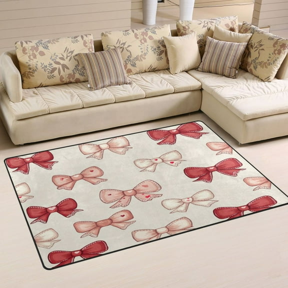 Non-Slip Area Rug 31"x20" Indoor Washable Floor Mats Carpet Printed for Living Room, Bedroom, Home Decor Pink and Red Bows