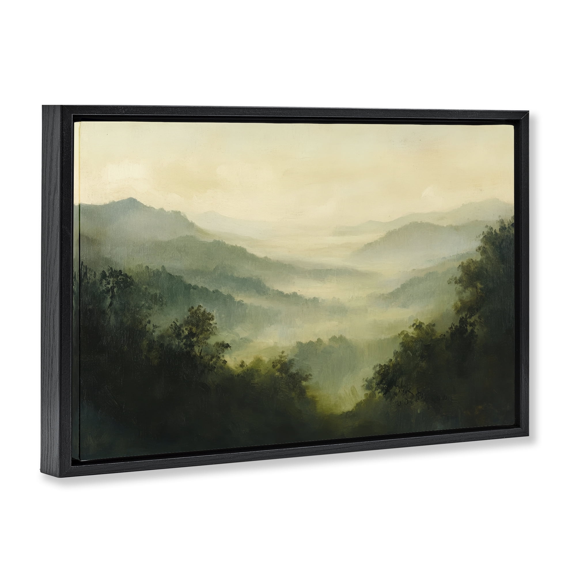 Through The Haze Landscape Black Framed Floater Canvas Wall Art, design by Petal Prints Design
