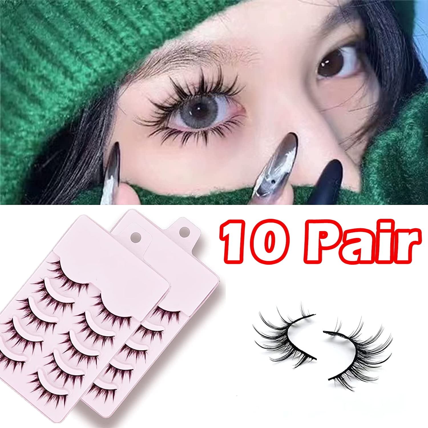 10Pairs Manga Lashes, Manga Makeup Thick Eyelash Extension ,Cosplay Makeup  Lashes, Anime Eye Makeup Tools 