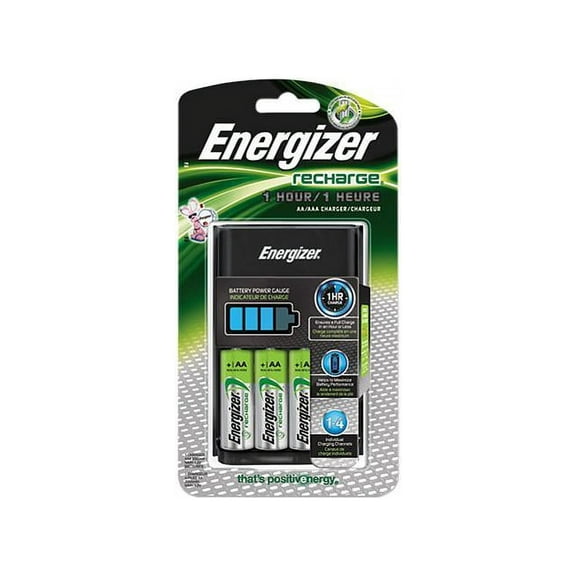 ENERGIZER EVECH1HRWB4 Recharge 1 Hour Charger, AA or AAA NiMH Batteries, 3 per Carton