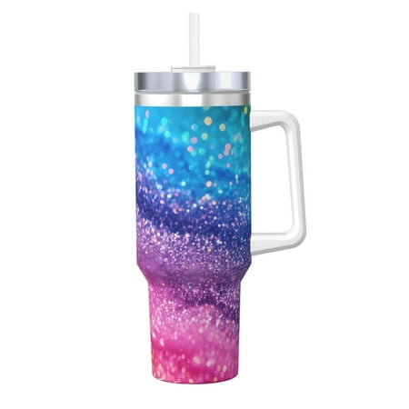 

Uemuo Rainbow Glitter Cute Print 40oz Ice Bully With Handle And Straw Stainless Steel Vacuum Insulated Cup And 2 In 1 Straw Lid Insulated Travel Tumbler