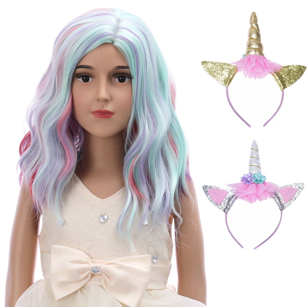 RightOn Girls Rainbow Wig for Kids Short Curly Colorful Wigs with