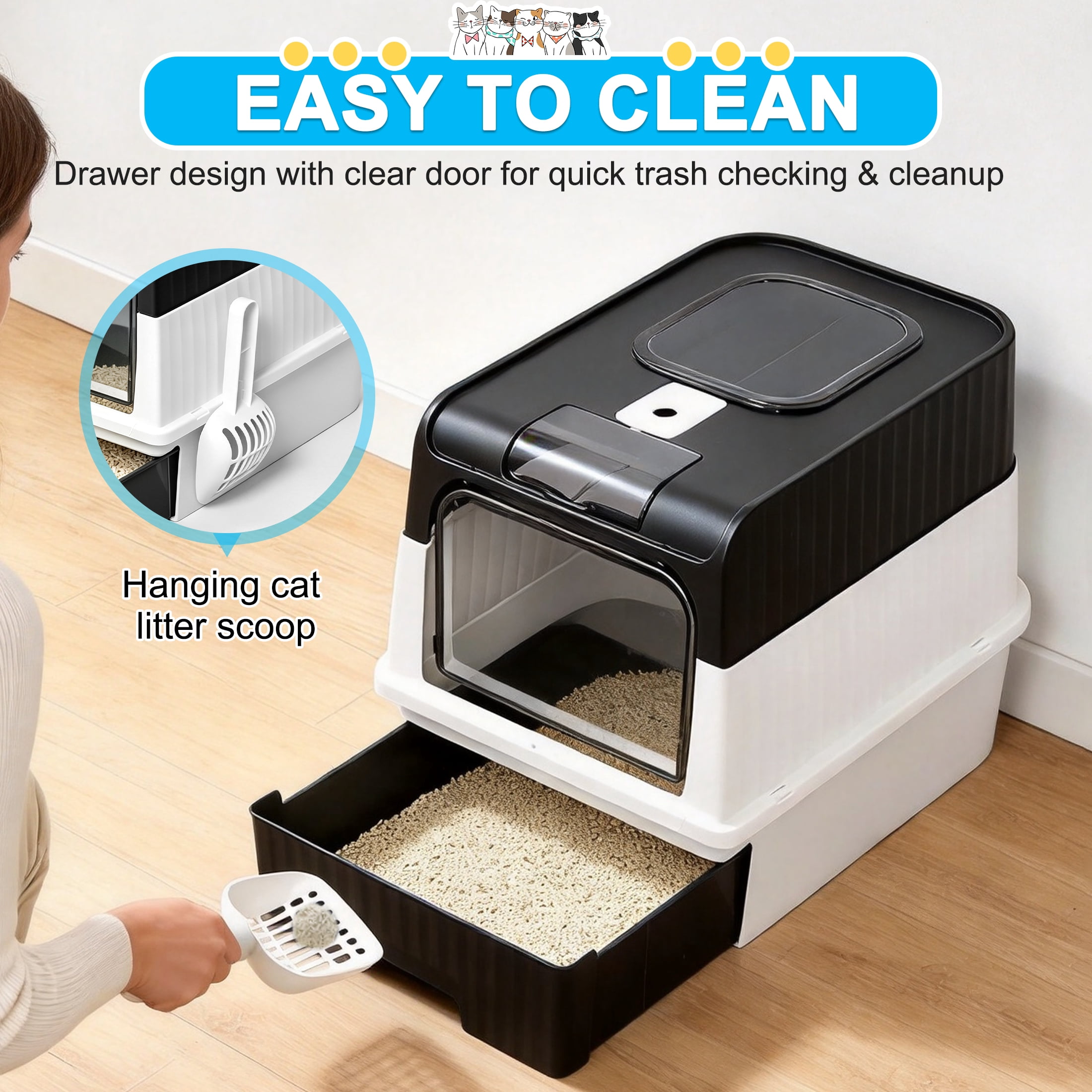 Foldable Cat Litter Box, Fully Enclosed Litter Box with Lid, Covered Kitty Kitten Litter Boxes Enclosure with Scoop, Odor Control, Easy to Clean