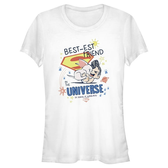 Junior's DC League of Super-Pets Cartoon Best-est Friend in the Universe Graphic Tee White Small