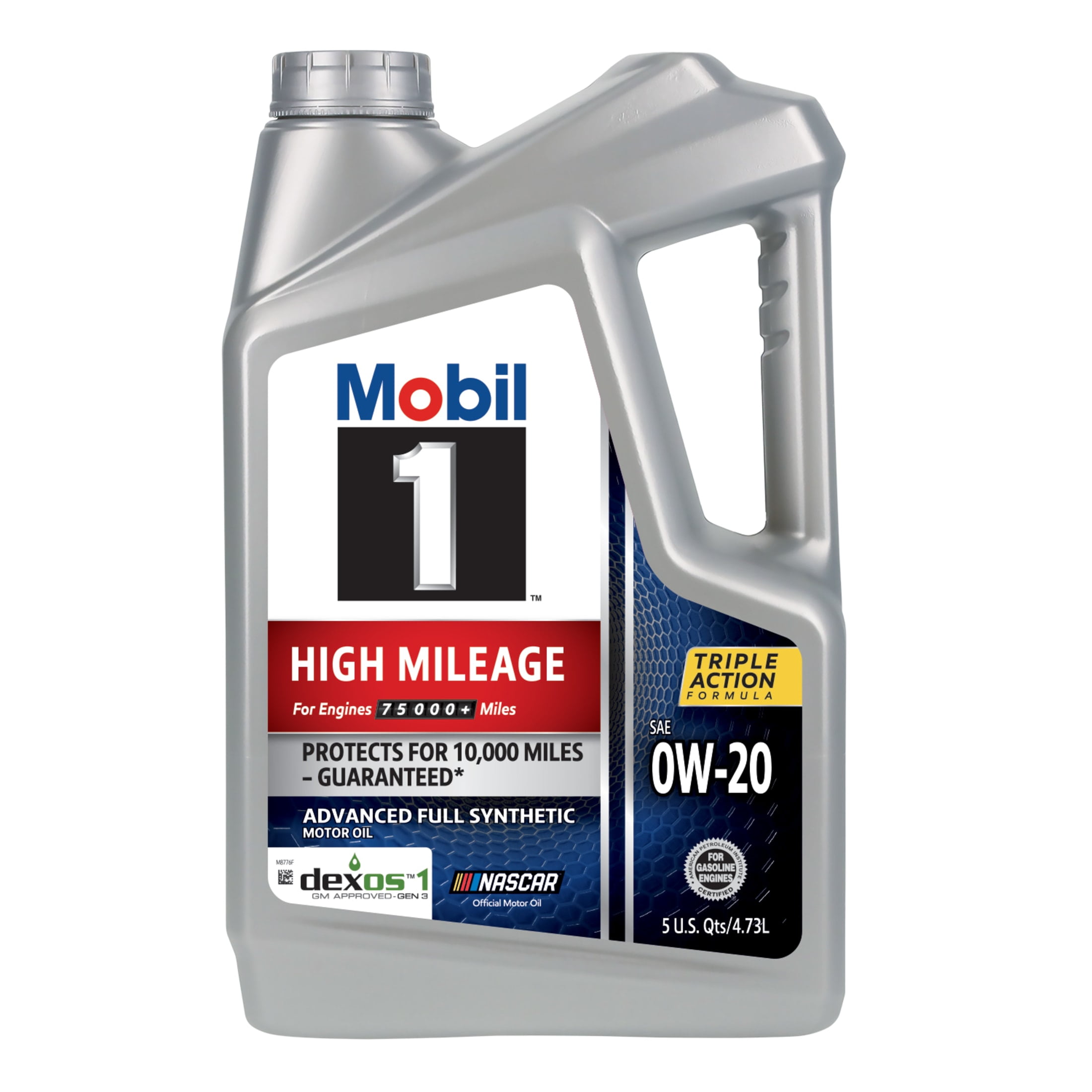 Mobil 1 High Mileage Full Synthetic Motor Oil 0W-20, 5 Quart