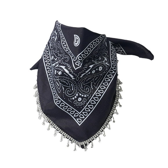Yinanstore Bandana Scarf Bandana Wrap Headband Multifunctional Balaclava Stylish Novelty Disco Fringed Bandana Cowboy Cowgirl Head Wraps Black