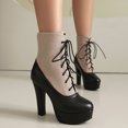 thumbnail image 2 of Womens Vintage Patchwork Dress Combat Boots Retro Leather Platform Dressy High Heel Cocktail Party Ankle Booties, 2 of 6