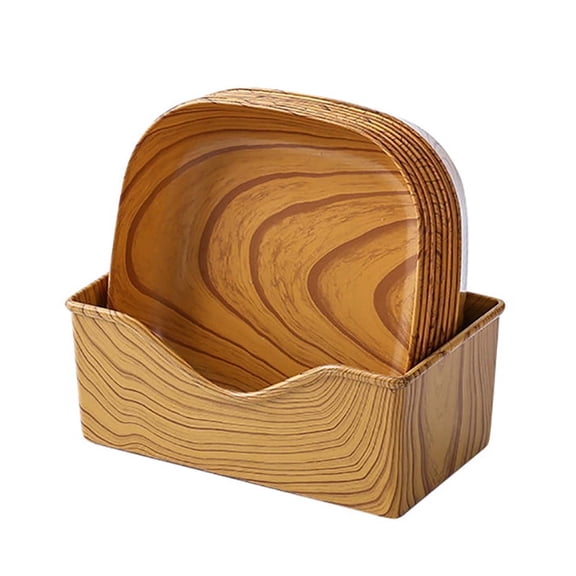 Liujiale 8 Pcs Square Plates – Durable Plastic Dinner & Serving Trays with Acacia Wood Grain Print, Versatile Charger Plates for Wedding, Appetizer, Cheese, Snack, Dessert, Salad, Fruit, Brown