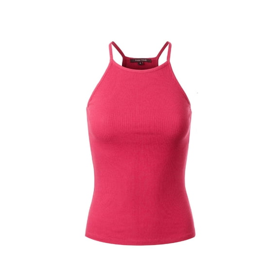 MixMatchy Women's Simple Casual Basic Active High Neck Ribbed Tank Top