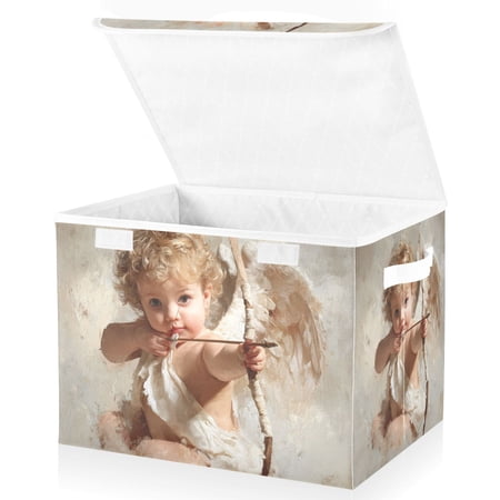 Foldable Fabric Storage Bin With Handle Collapsible Basket Box Storage With Lid Organizer Cute Cupid