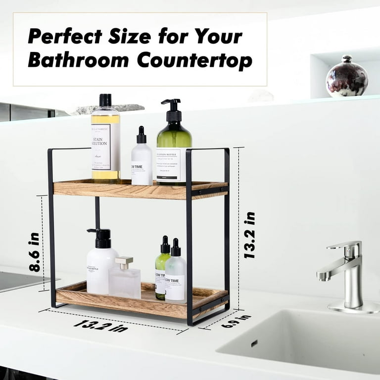 2-Tier Countertop Organizer for Bathroom Counter - Wood Bathroom Counter  Organizers Shelf Cosmetic Storage, Standing Vanity Tray for Bathroom  Organization and Decor 