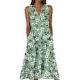 thumbnail image 3 of VBVC Women's Floral V-Neck Maxi Dress,Sleeveless Button Detail Flowy Dress For Women,Ladies Summer A-Line Beach Boho Sundress with Pockets,Army Green,S-5XL, 3 of 6