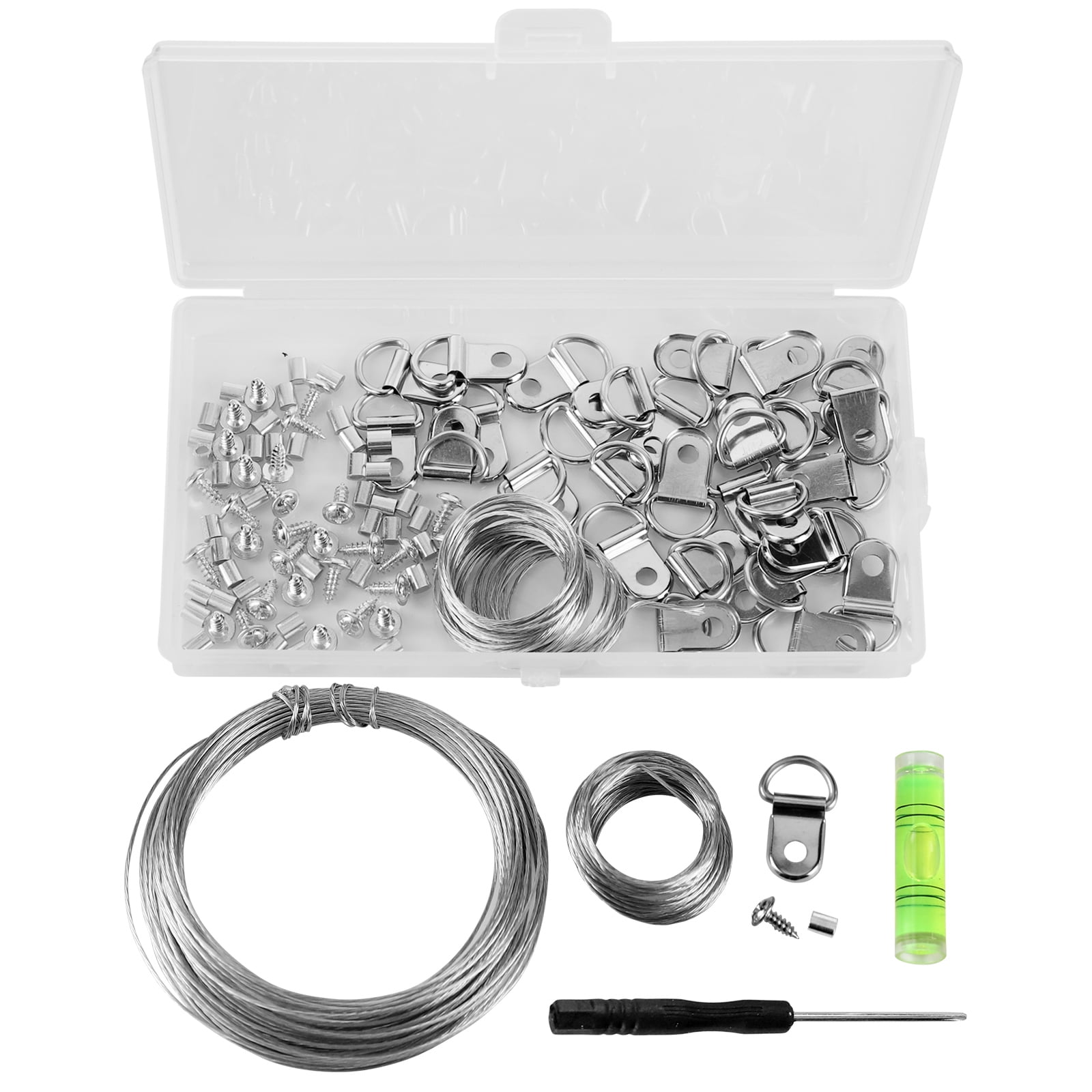 105 Pcs Picture Hanging Tool Kit, with Picture Wire, D Ring, Crimping