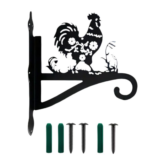 Colgador de planta de montaje de pared de metal con tornillos Silueta animal de servicio pesado multipropósito multipropósito para de patio Gallo