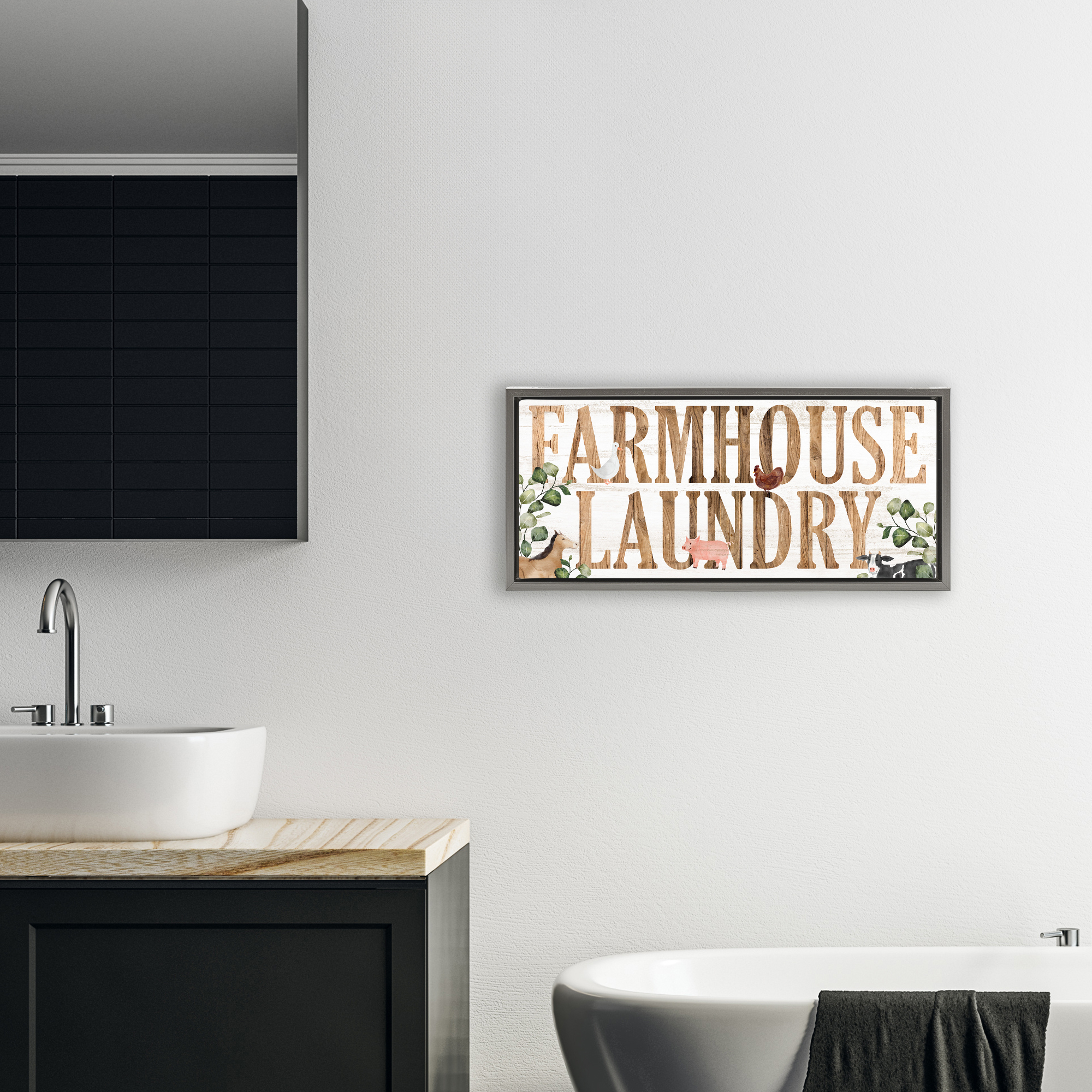 Rustic Farmhouse Laundry Gray Framed Floater Canvas Wall Art, design by Kim Allen